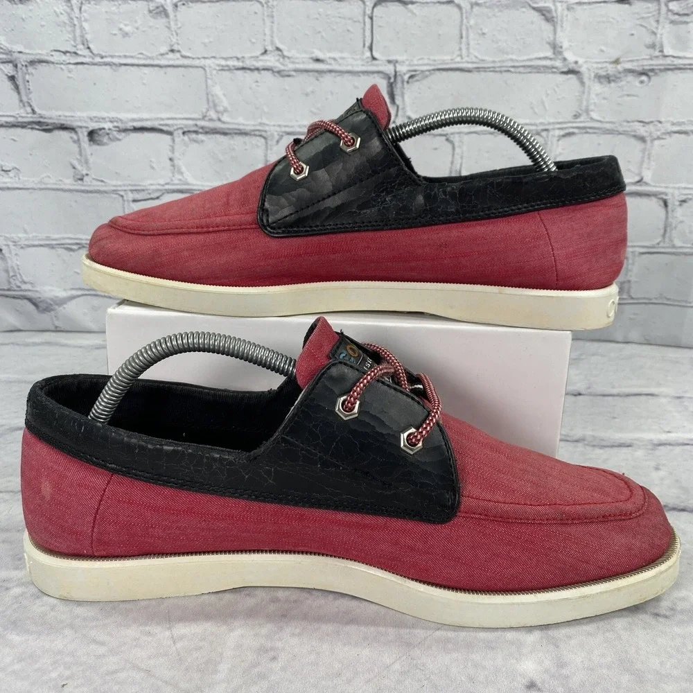 COOGI Australia‎ Men's Boat Shoes Size 10.5 Red Black CM1312 Canvas Faux Leather